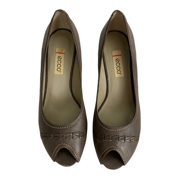 Ecco Womens Brown Leather Peep Toe Heel Pumps Comfort EU 39 Comfort Shoe - Picture 4 of 12